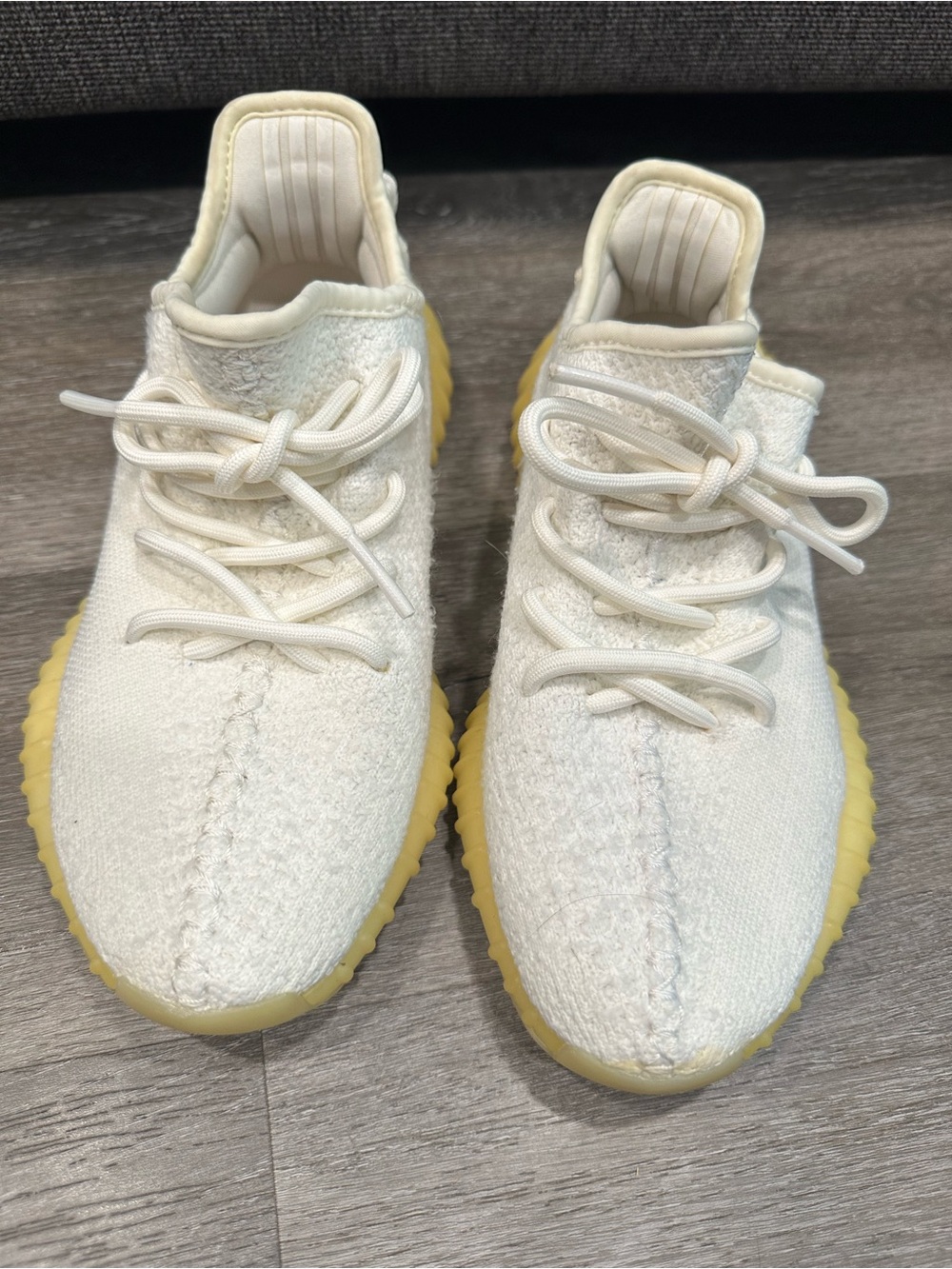 Yeezy Cream Knit Athletic Sneakers with Yellow Sole Boys Size 5